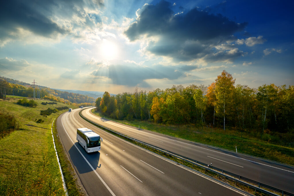 Bus Charter transporting guests through countryside