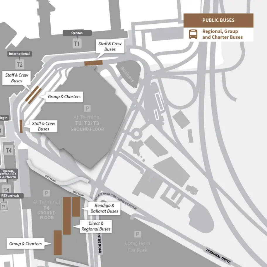 Airport transfer bus collection and drop off point at Melbourne airport.